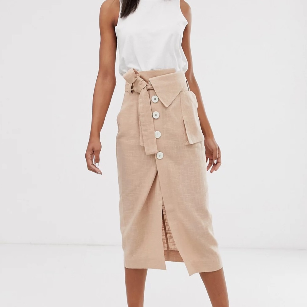 Asos Design Casual Button Front Column Midi Skirt… - image 1